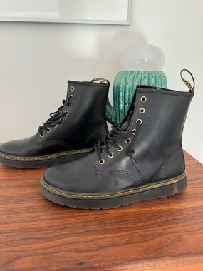 Dr Doc Martens Black Lace-Up Leather Combat Boots new 10 men’s ZAVALA
